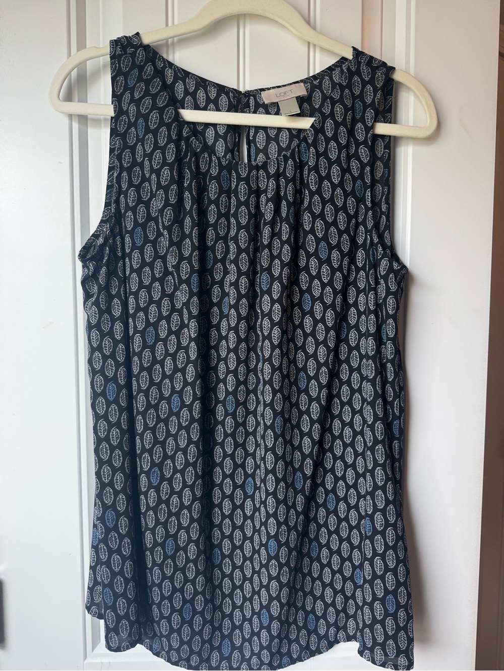 LOFT Navy Sleeveless Printed Tank with Leaf Motif